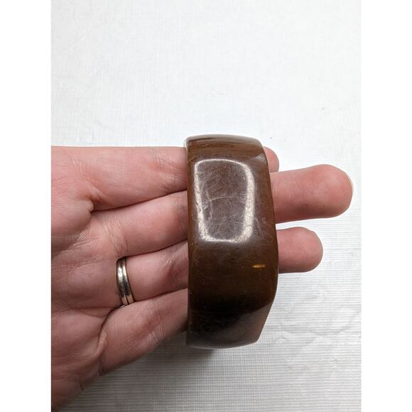 Vintage Mid Century Womens Geometric Bangle Bracelet Brown Amber - Picture 4 of 4